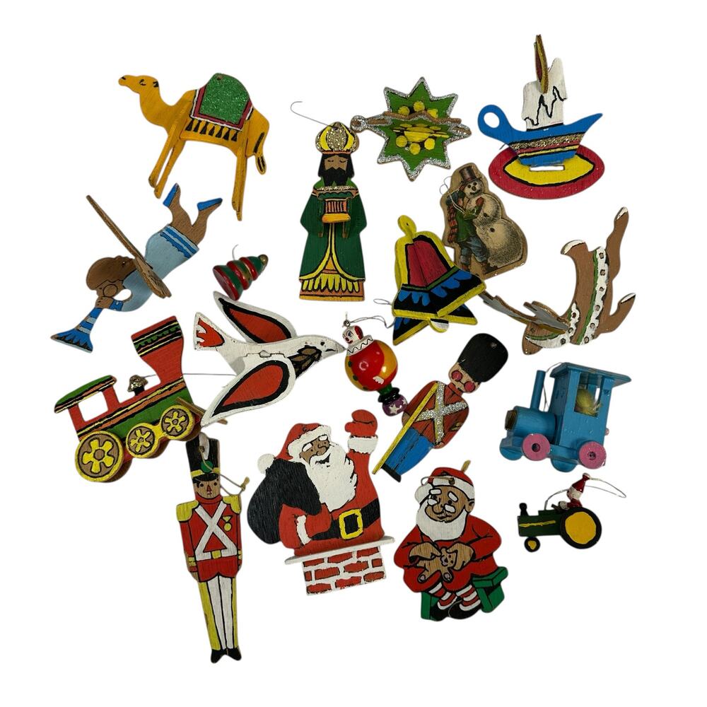 Vintage Wooden Christmas Tree Ornaments Lot of 20 Painted